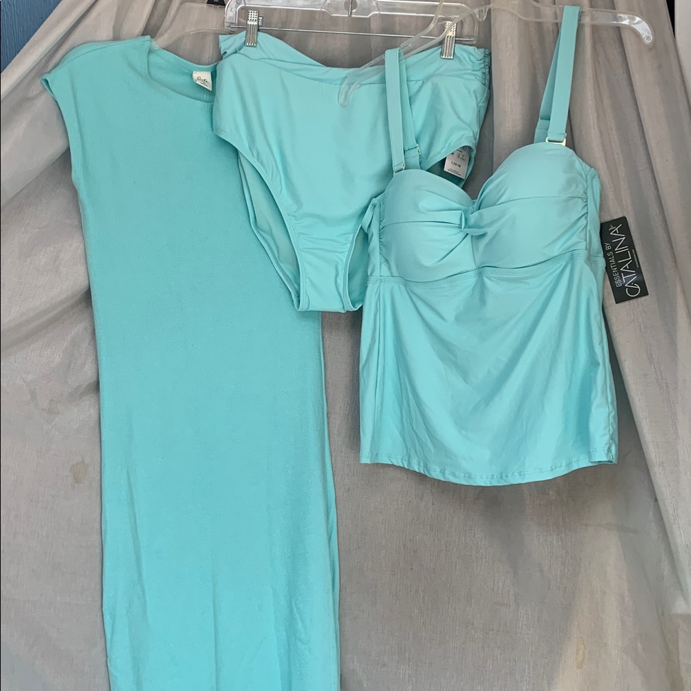 Catalina Aqua Tankini Set with High-Waist Bottoms